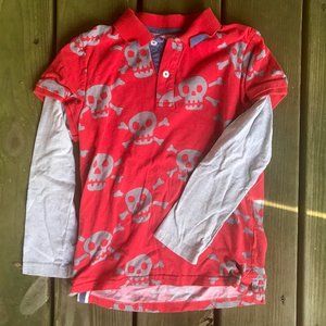 Mini Boden 7-8 red collar skull shirt